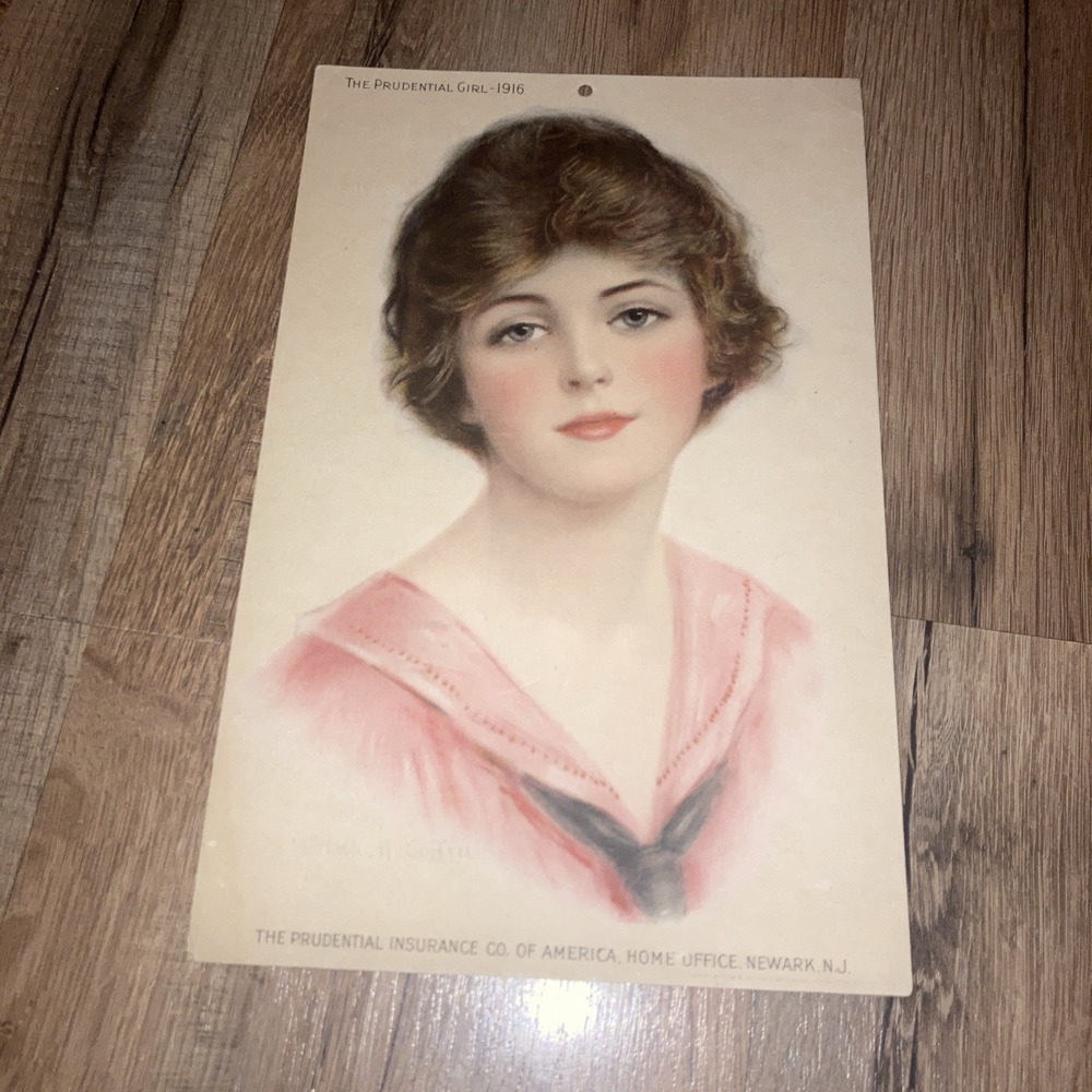 The Prudential Girl 1916 Litho with Calendar on backside, Rare, 109 Years Old